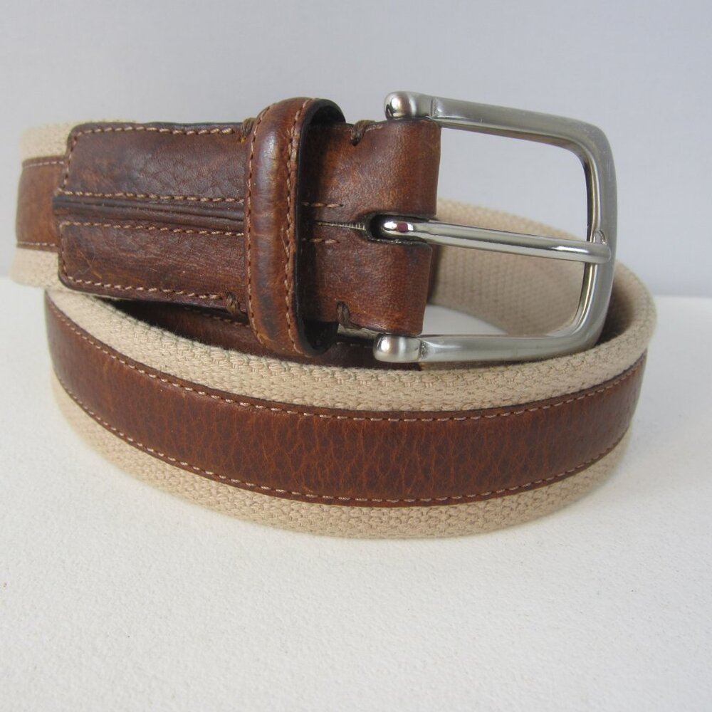 Roundtree & Yorke Men 40 Canvas Brown Full Grain Leather  36 - 40 Classic Preppy
